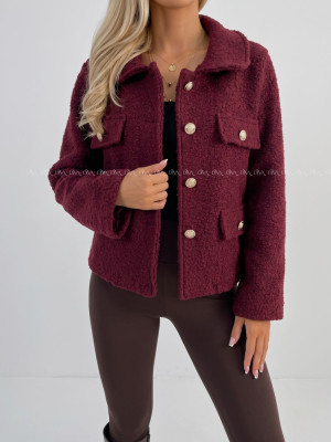 Bouclé bunda do pása burgundy AB 60