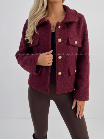 Bouclé bunda do pása burgundy AB 60