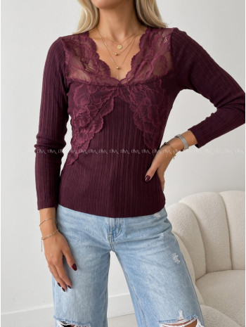 Úpletový top s krajkou burgundy AB 946 Úpletový top s krajkou burgundy AB 946