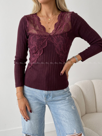 Úpletový top s krajkou burgundy AB 946 Úpletový top s krajkou burgundy AB 946