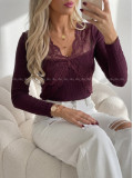 Úpletový top s krajkou burgundy AB 946 Úpletový top s krajkou burgundy AB 946
