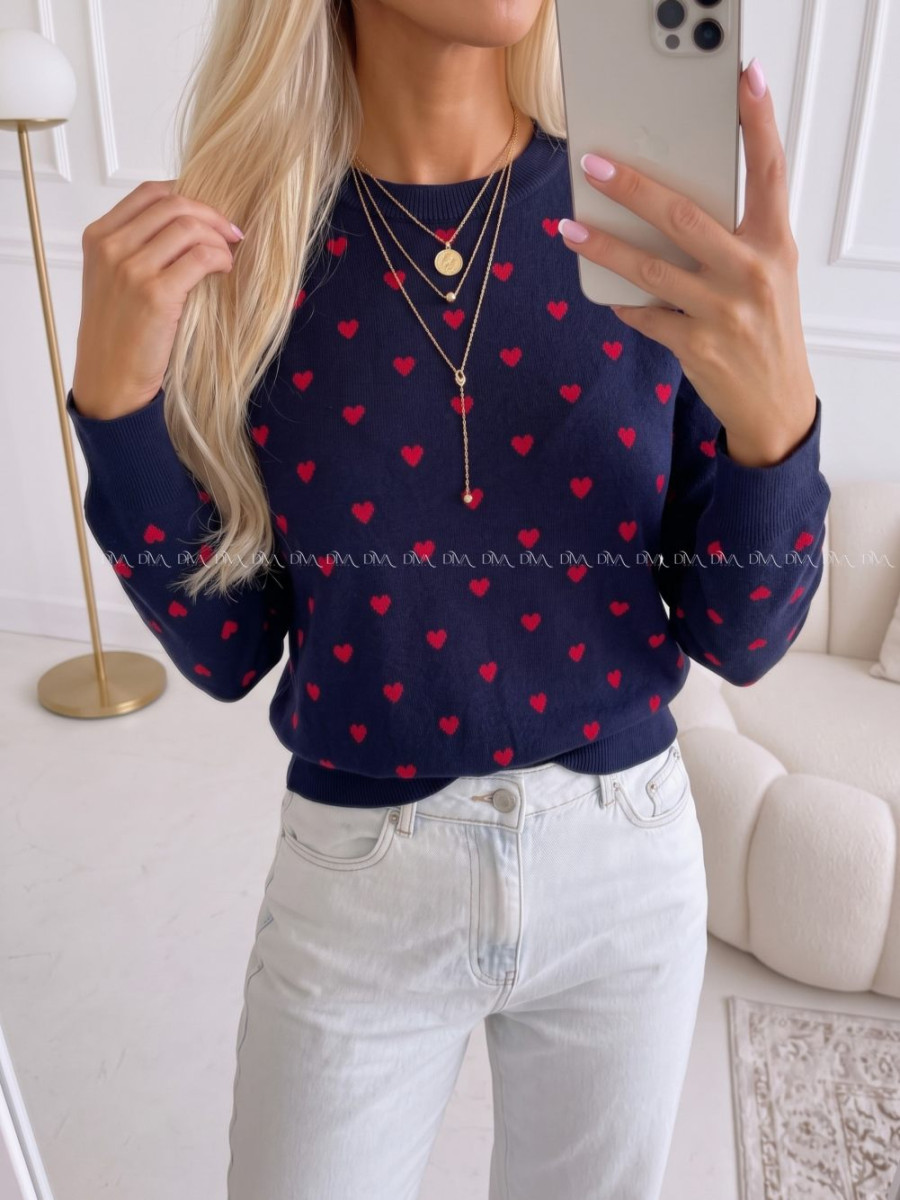 Sveter so srdiečkami navy blue AA 142