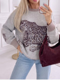 Oversize sveter Leopard sivý AA 16 Oversize sveter Leopard sivý AA 16