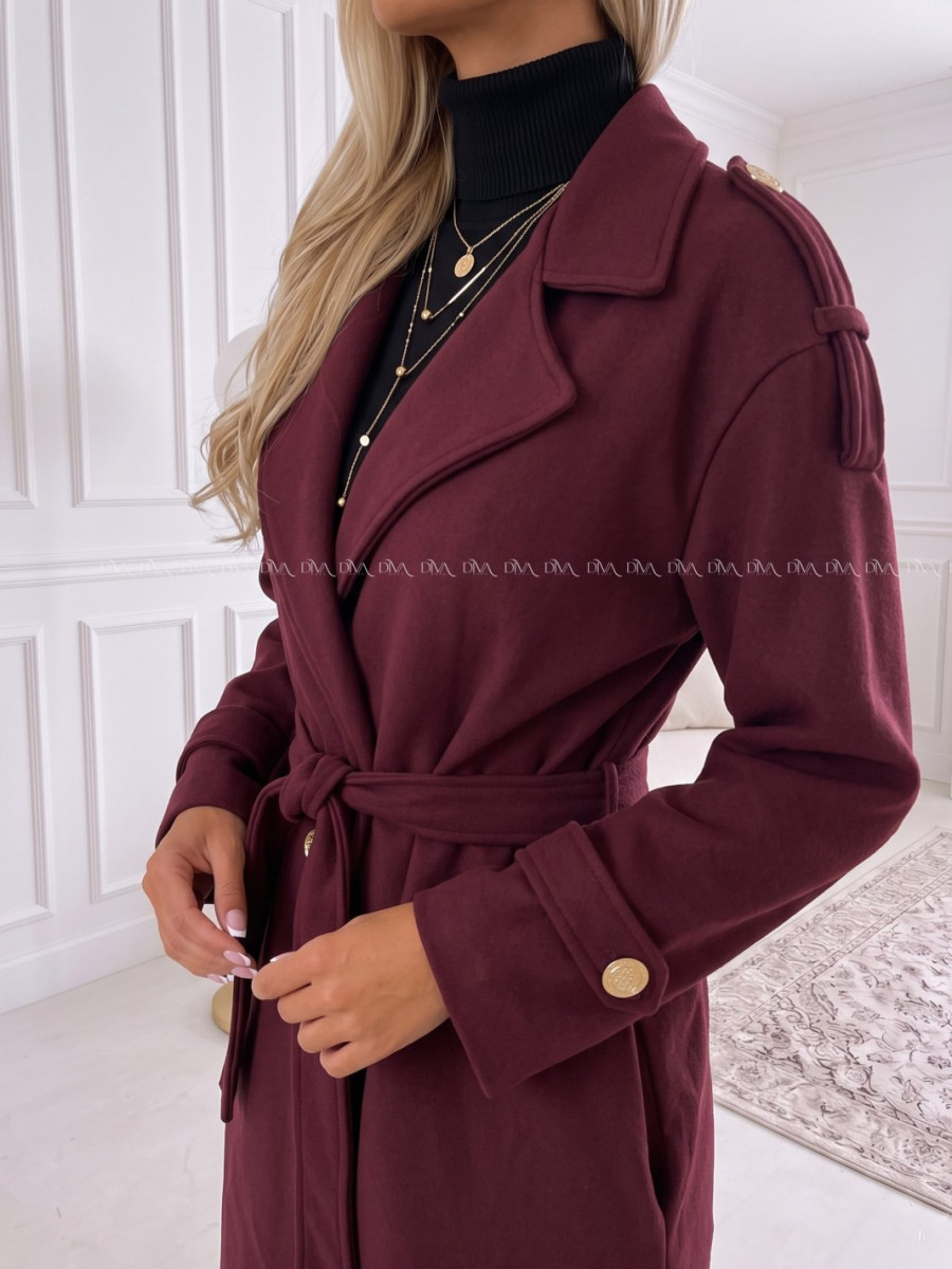 Midi prechodný kabát s prímesou vlny burgundy AB 903 Midi prechodný kabát s prímesou vlny burgundy AB 903