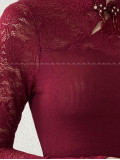 Úpletový top s krajkou a korálkovým zdobením burgundy AB 904 Úpletový top s krajkou a korálkovým zdobením burgundy AB 904