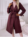 Midi prechodný kabát s opaskom burgundy AB 901 Midi prechodný kabát s opaskom burgundy AB 901