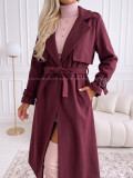 Midi prechodný kabát s opaskom burgundy AB 901 Midi prechodný kabát s opaskom burgundy AB 901