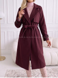 Midi prechodný kabát s opaskom burgundy AB 901 Midi prechodný kabát s opaskom burgundy AB 901