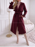Midi prechodný kabát s opaskom burgundy AB 901 Midi prechodný kabát s opaskom burgundy AB 901