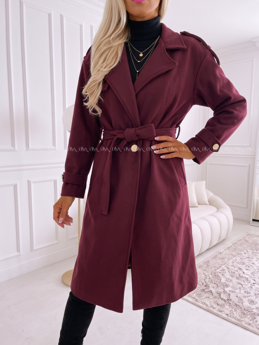 Midi prechodný kabát s prímesou vlny burgundy AB 903 Midi prechodný kabát s prímesou vlny burgundy AB 903