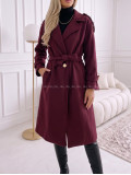 Midi prechodný kabát s prímesou vlny burgundy AB 903 Midi prechodný kabát s prímesou vlny burgundy AB 903