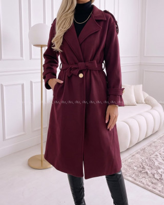 Midi prechodný kabát s prímesou vlny burgundy AB 903