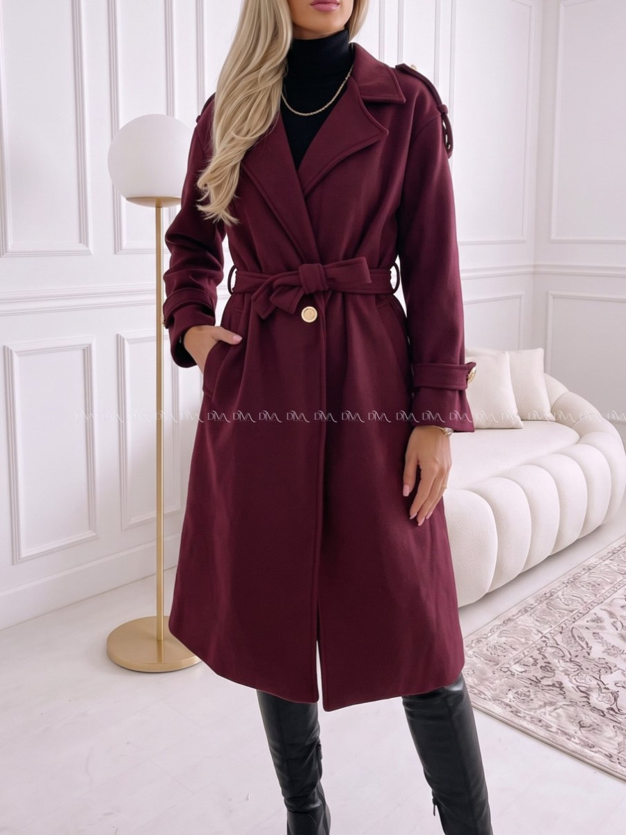 Midi prechodný kabát s prímesou vlny burgundy AB 903 Midi prechodný kabát s prímesou vlny burgundy AB 903