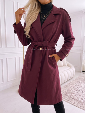 Midi prechodný kabát s prímesou vlny burgundy AB 903 Midi prechodný kabát s prímesou vlny burgundy AB 903