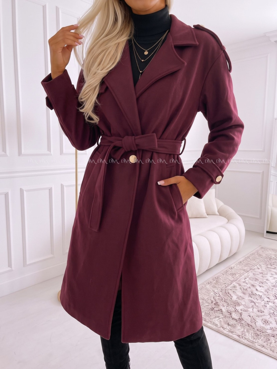 Midi prechodný kabát s prímesou vlny burgundy AB 903 Midi prechodný kabát s prímesou vlny burgundy AB 903