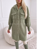 Midi bouclé kabátik khaki zelený AB 666 Midi bouclé kabátik khaki zelený AB 666