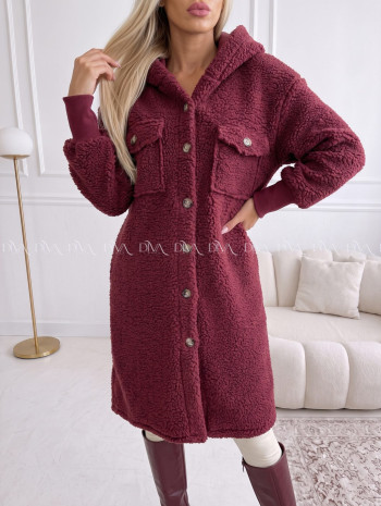 Midi bouclé kabátik vínový AB 666
