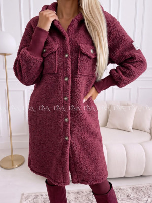 Midi bouclé kabátik vínový AB 666