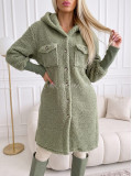 Midi bouclé kabátik khaki zelený AB 666 Midi bouclé kabátik khaki zelený AB 666
