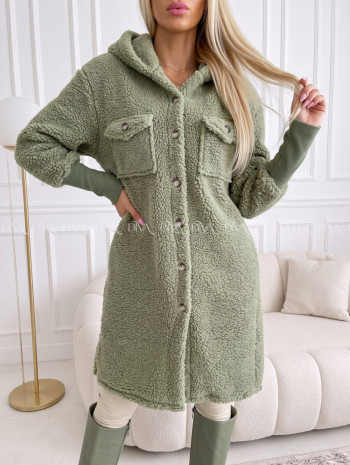 Midi bouclé kabátik khaki zelený AB 666