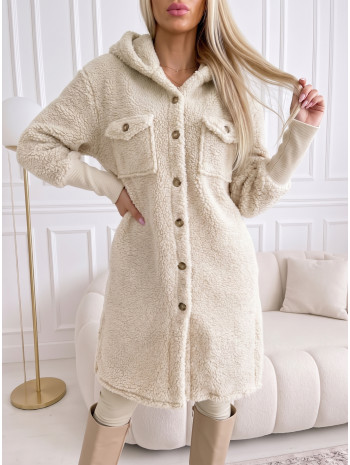 Midi bouclé kabátik béžový AB 666 Midi bouclé kabátik béžový AB 666