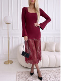Úpletové maxi šaty s krajkovanou sukňou burgundy AA 119 Úpletové maxi šaty s krajkovanou sukňou burgundy AA 119