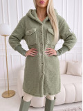Midi bouclé kabátik khaki zelený AB 666 Midi bouclé kabátik khaki zelený AB 666