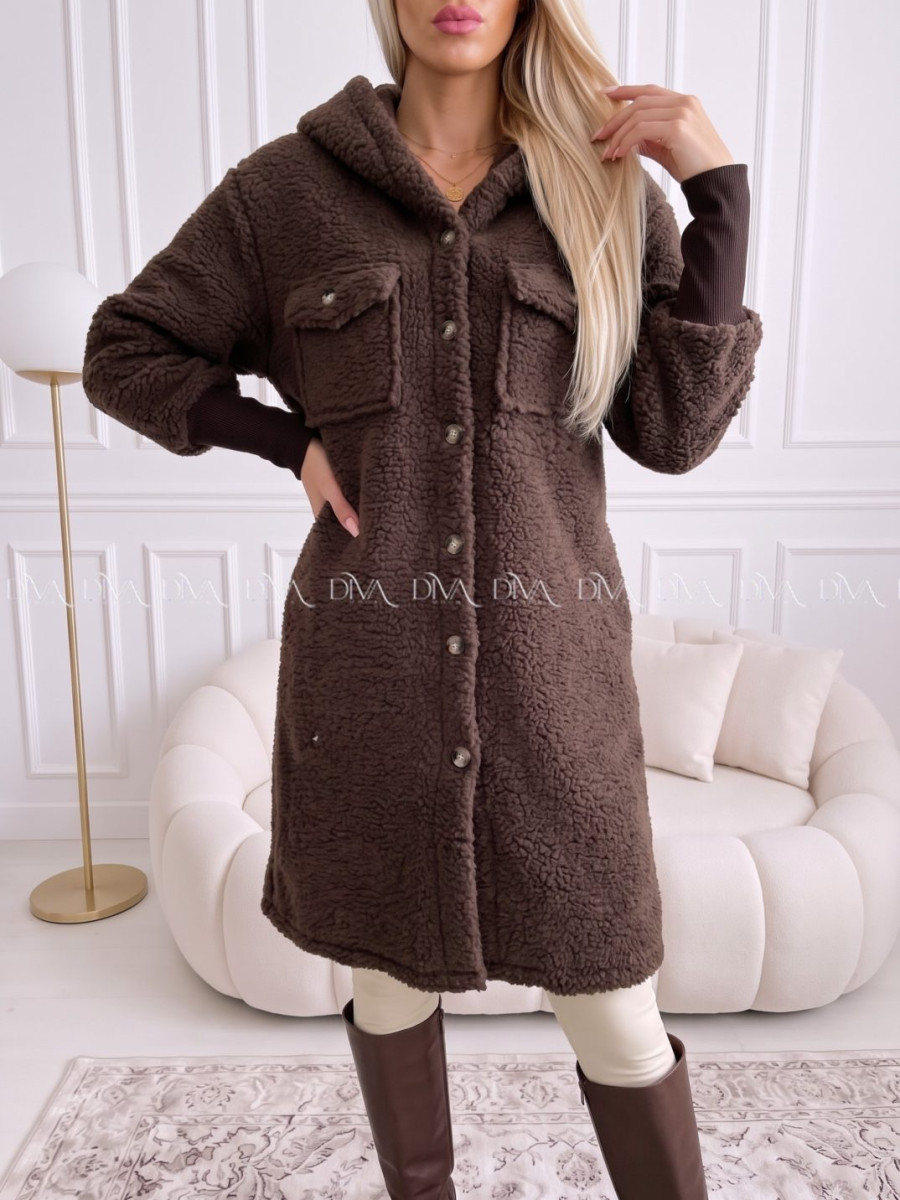 Midi bouclé kabátik čokoládový AB 666 Midi bouclé kabátik čokoládový AB 666