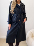 Eko koženkový trench coat čierny AB 543 Eko koženkový trench coat čierny AB 543