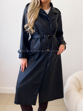 Eko koženkový trench coat čierny AB 543