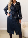 Eko koženkový trench coat čierny AB 543 Eko koženkový trench coat čierny AB 543