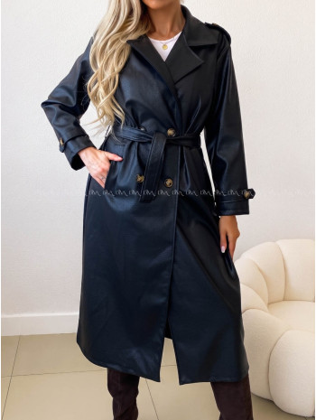 Eko koženkový trench coat čierny AB 543