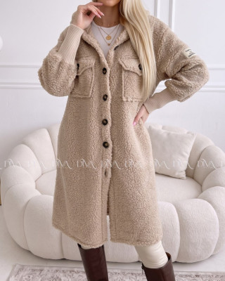 Midi bouclé kabátik latté/hnedá AB 666