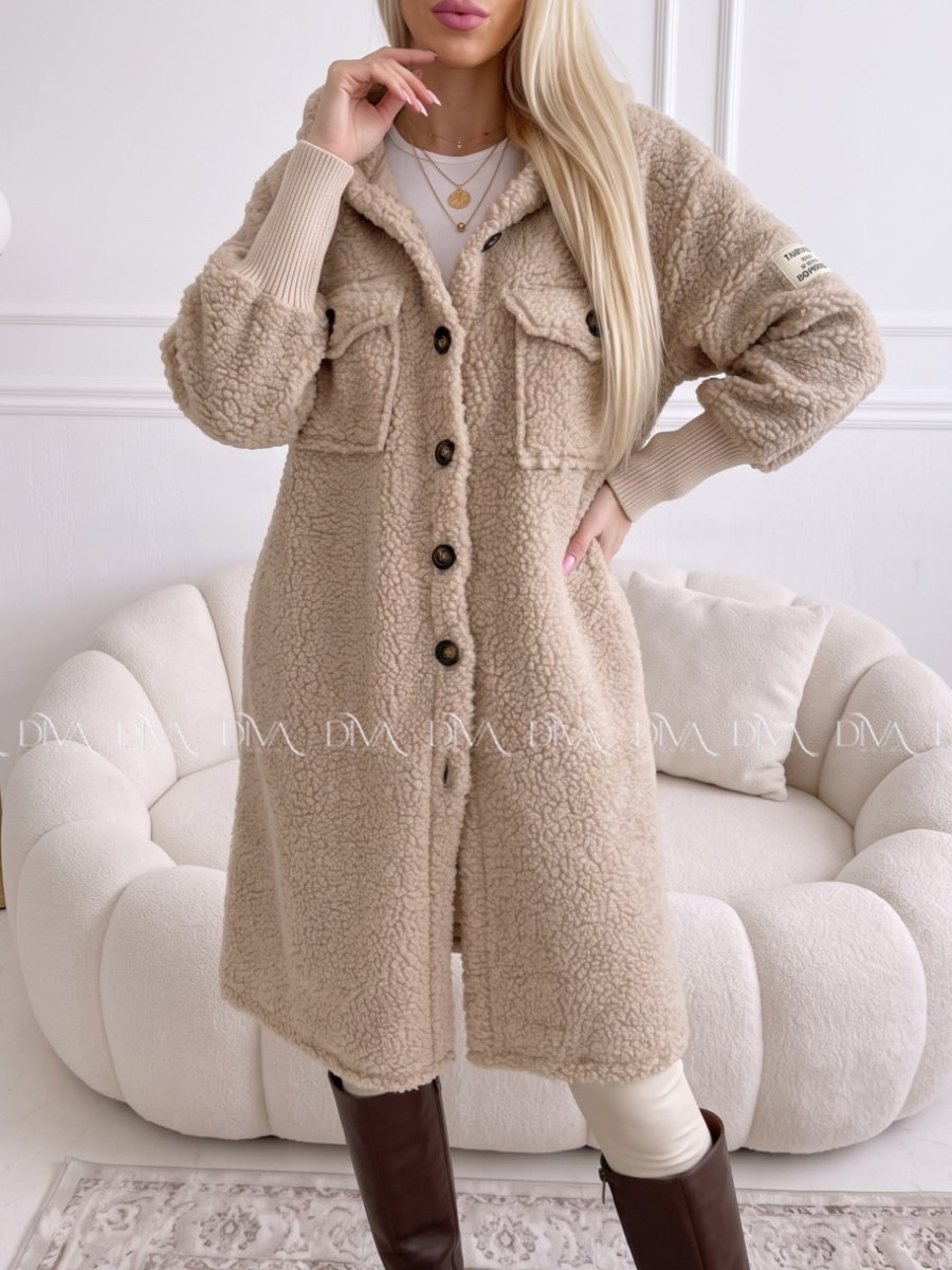 Midi bouclé kabátik latté/hnedá AB 666 Midi bouclé kabátik latté/hnedá AB 666
