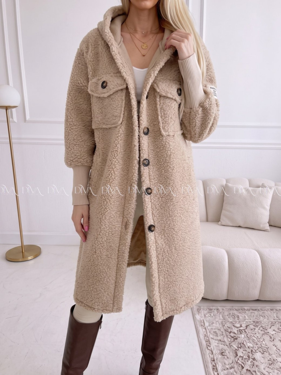 Midi bouclé kabátik latté/hnedá AB 666 Midi bouclé kabátik latté/hnedá AB 666
