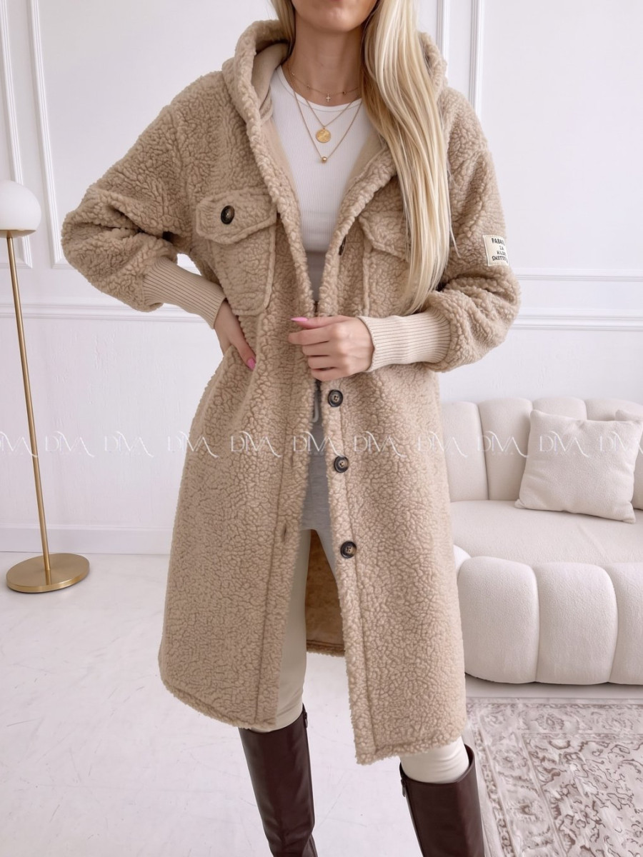 Midi bouclé kabátik latté/hnedá AB 666 Midi bouclé kabátik latté/hnedá AB 666