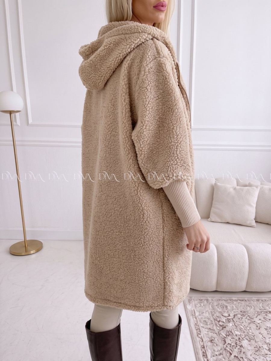 Midi bouclé kabátik latté/hnedá AB 666 Midi bouclé kabátik latté/hnedá AB 666