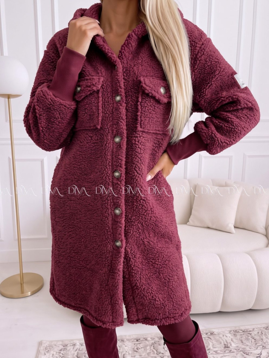 Midi bouclé kabátik vínový AB 666 Midi bouclé kabátik vínový AB 666