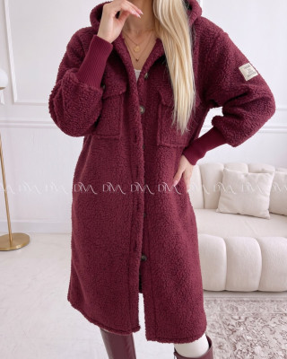 Midi bouclé kabátik vínový AB 666