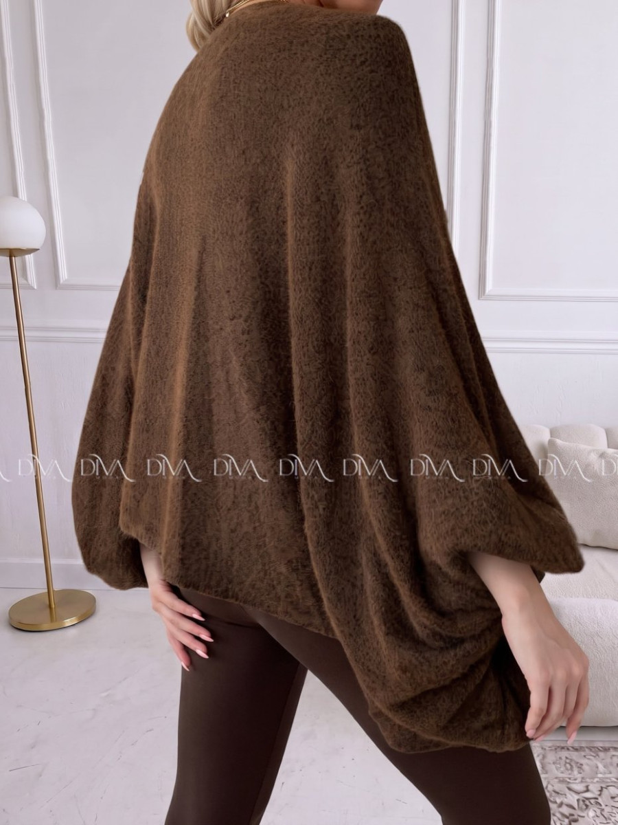 Oversize sveter s puf rukávmi čokoládový AB 909 Oversize sveter s puf rukávmi čokoládový AB 909
