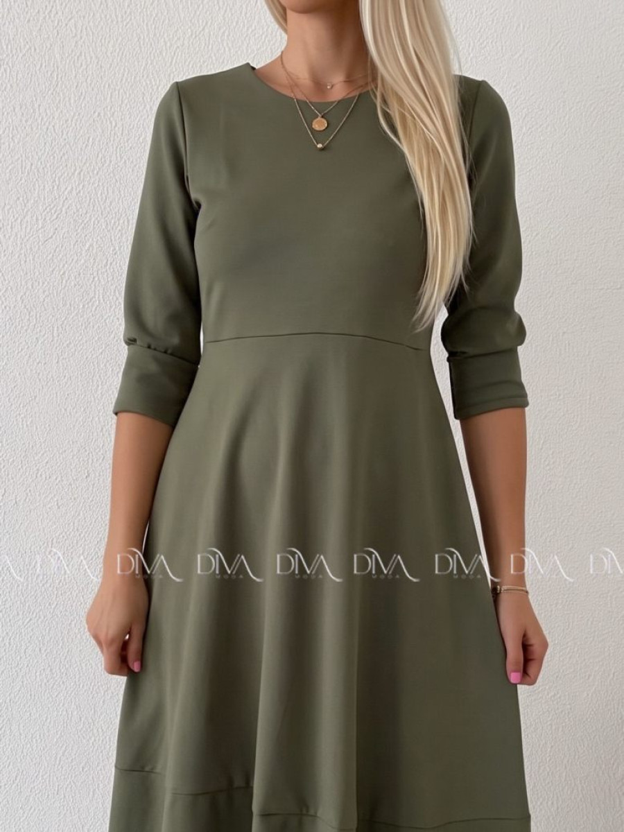 Maxi šaty hruškového strihu khaki zelené A 105 Maxi šaty hruškového strihu khaki zelené A 105
