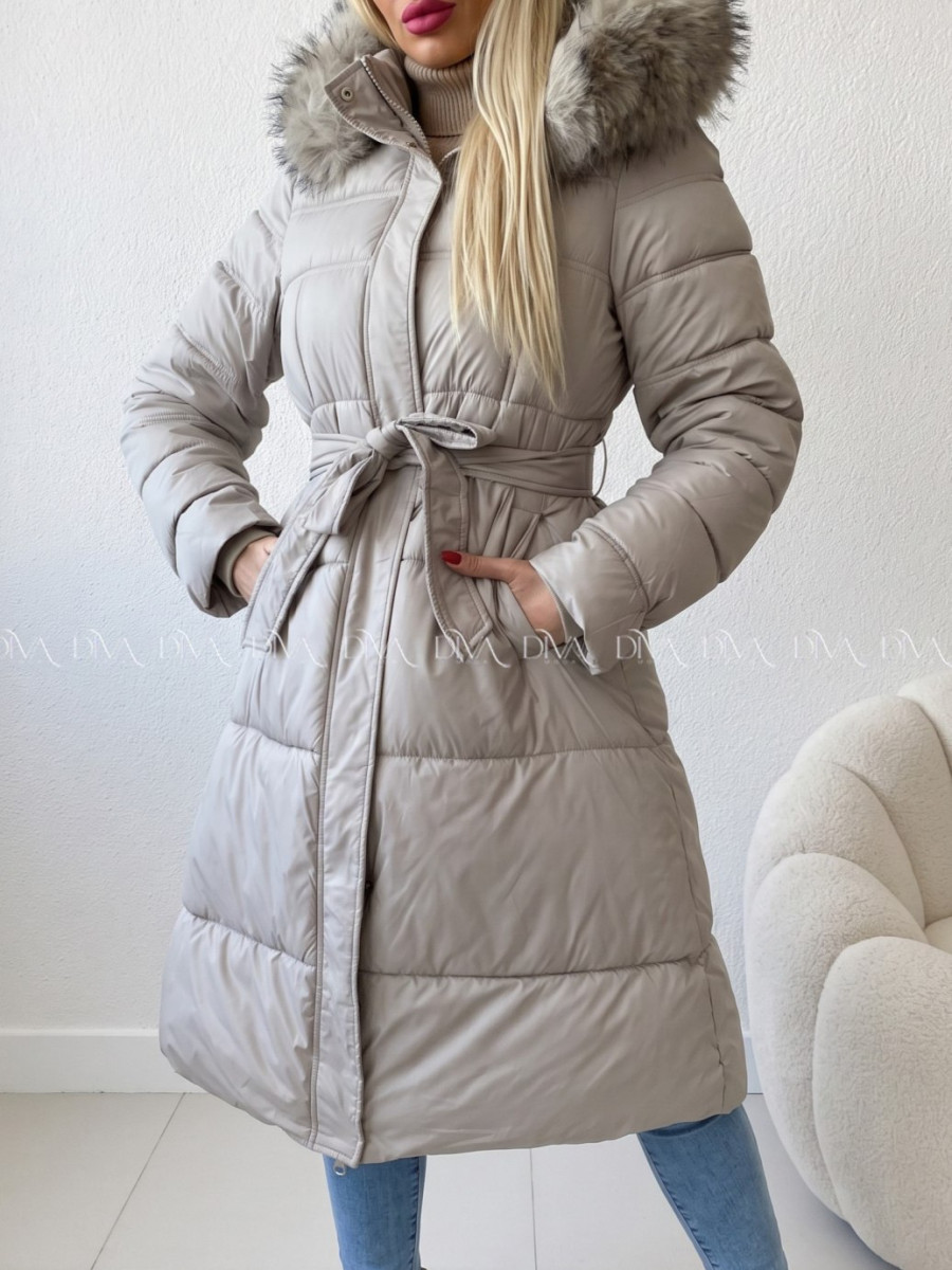 Zimná dlhá bunda s kožušinou sivá A 209