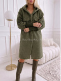Midi bouclé kabátik khaki zelený AB 666 Midi bouclé kabátik khaki zelený AB 666