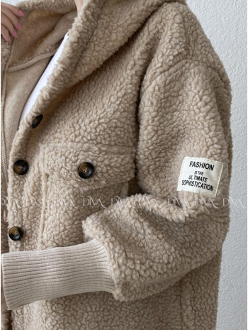 Midi bouclé kabátik latté/hnedá AB 666 Midi bouclé kabátik latté/hnedá AB 666
