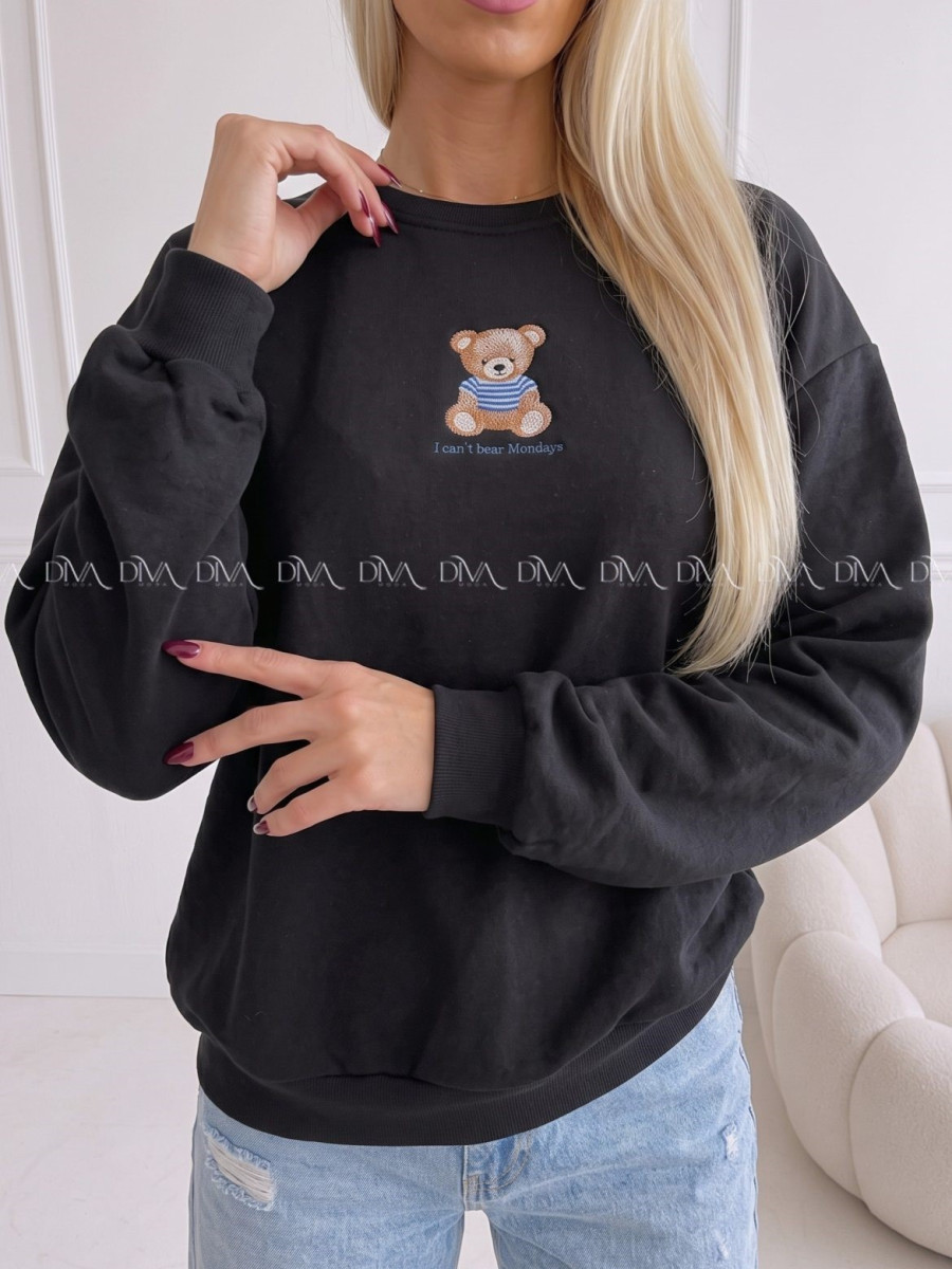 Zateplená oversize mikina teddy bear čierna B 113 Zateplená oversize mikina teddy bear čierna B 113