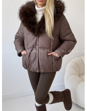 Zimná oversize bunda s kožušinou čokoládová A 211