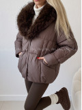 Zimná oversize bunda s kožušinou čokoládová A 211 Zimná oversize bunda s kožušinou čokoládová A 211