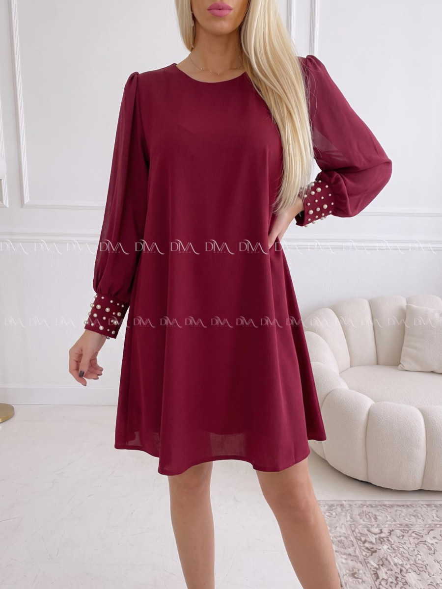 Šaty s perličkami na rukávoch burgundy AA 186 Šaty s perličkami na rukávoch burgundy AA 186