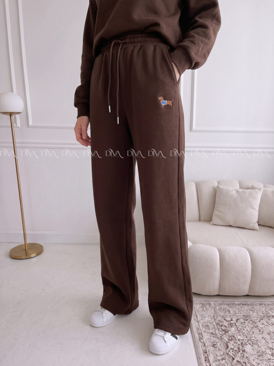 Zateplené tepláky dog wide leg čokoládové AB 333 Zateplené tepláky dog wide leg čokoládové AB 333