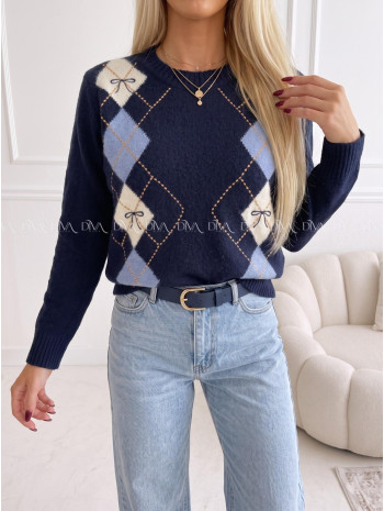 Svetrík s mašličkami navy blue AB 999